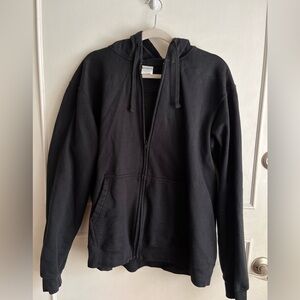 Black Zip-Up Hoodie with Hood and Front Pockets